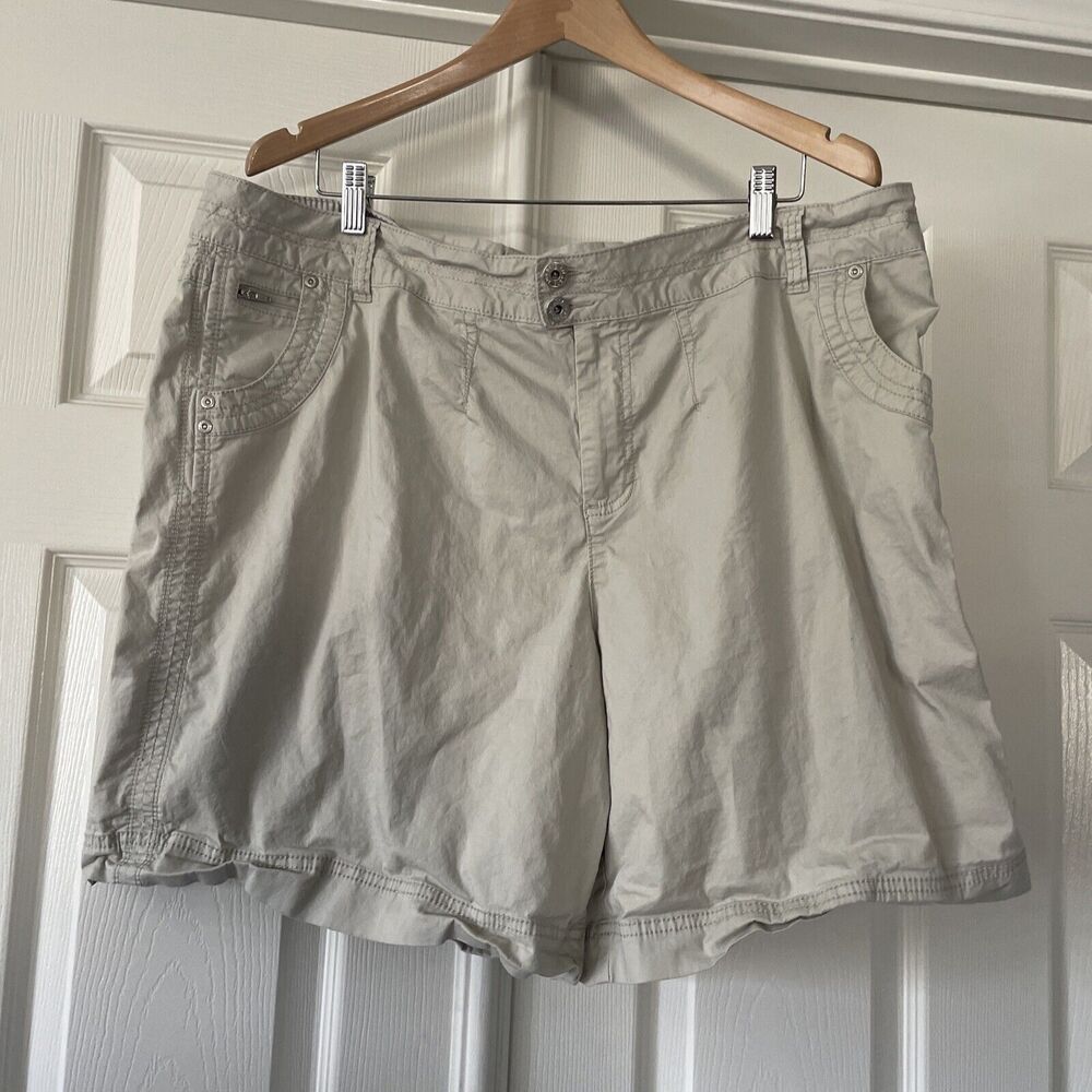 JMS Womens Chino Shorts Plus 22W Pockets Beige Stretch Travel Casual Beach